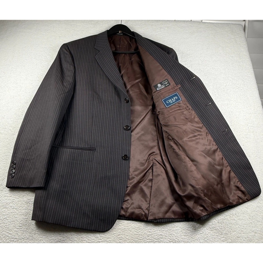 Chaps Blazer Jacket Mens 42R Black Pinstripe Wool Lined Single‎ Breasted Formal